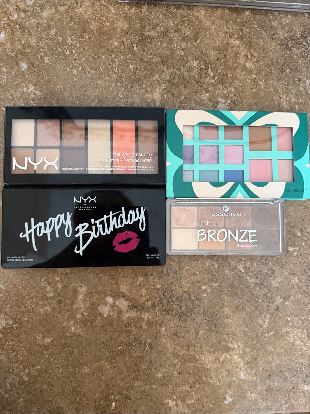 Lot of 4 makeup palettes, Brand New! Ulta, NYX, and essence